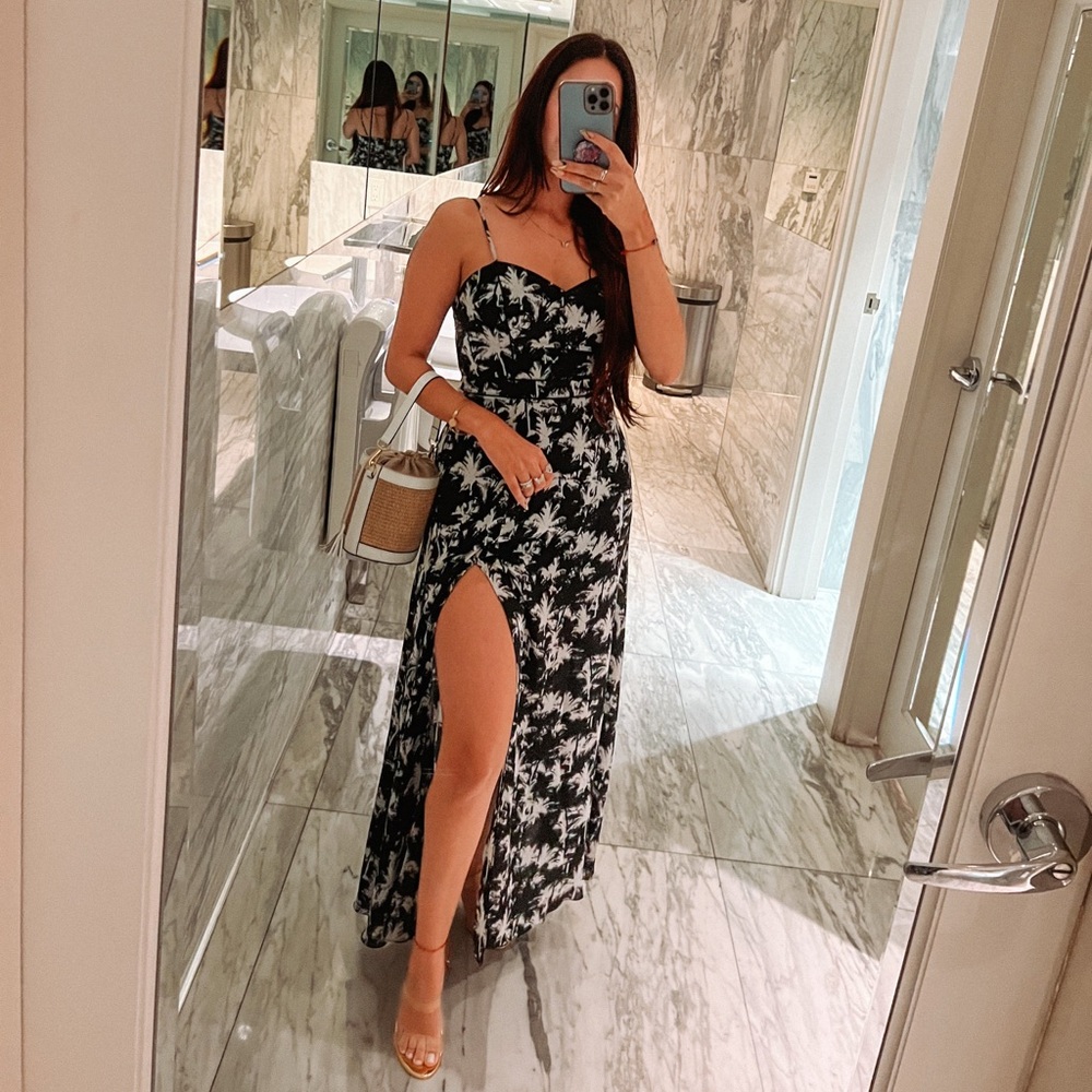Guess Black and White Slit Maxi Dress